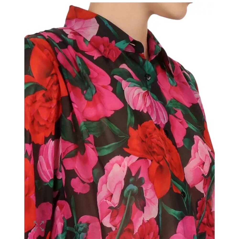 The Kooples silk Blouse Womens Size S Multicolor Floral Oversized Button Front - Picture 3 of 3